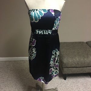 Tibi- Pretty Strapless Navy Floral Print Dress/SZ6